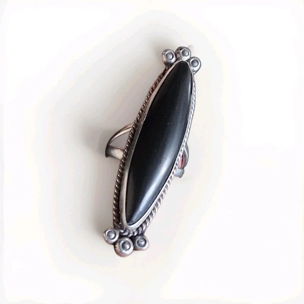 Vintage Navajo Handcrafted Statement Onyx Ring size 6.5 sterling silver women's